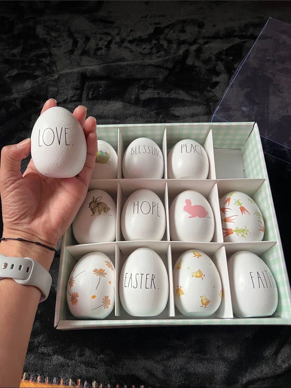 Rae Dunn White Decorative Easter Egg Set with Pink, Orange, Yellow Accents